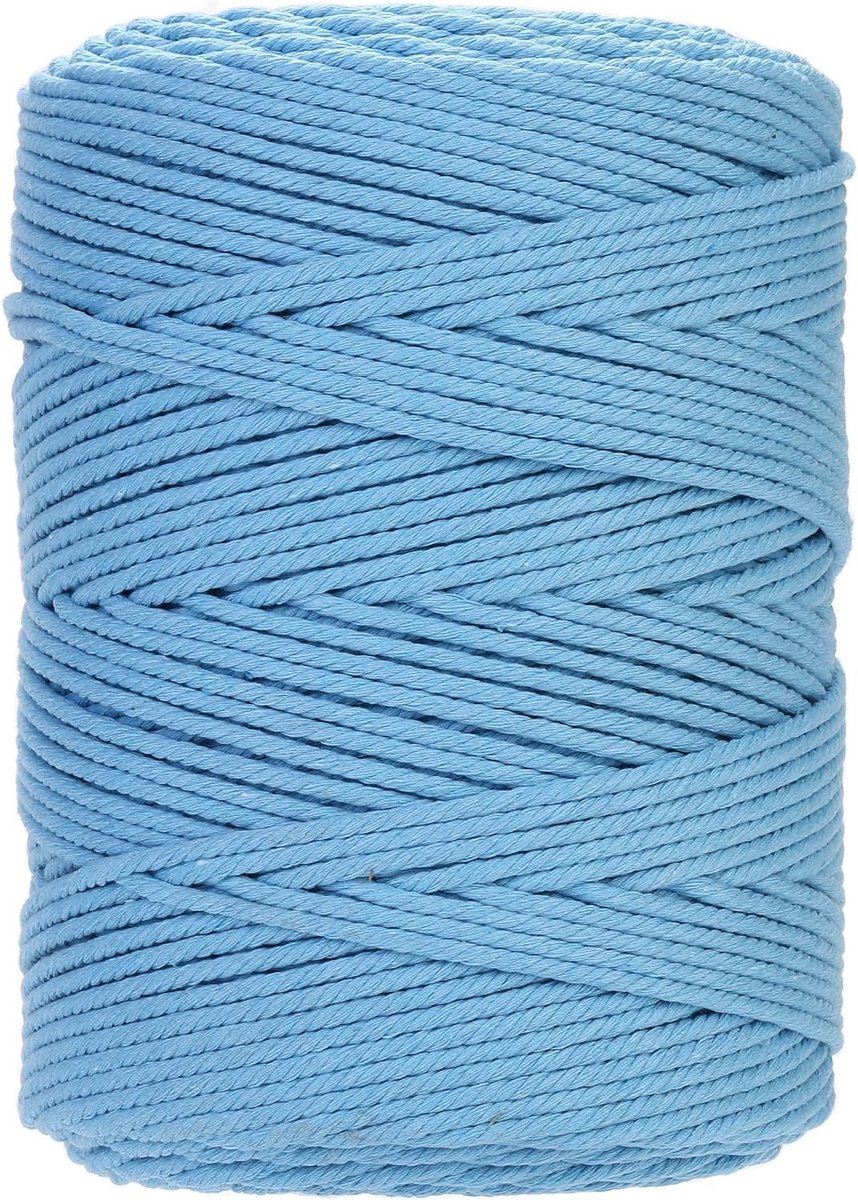 Premium Katoenen Macrame Touw 4mm x 300m, Zacht en Duurzaam, Ideaal voor Macrame Projecten en Ambachtelijke Creaties, Chemievrij en Milieuvriendelijk (Sky Blue)
