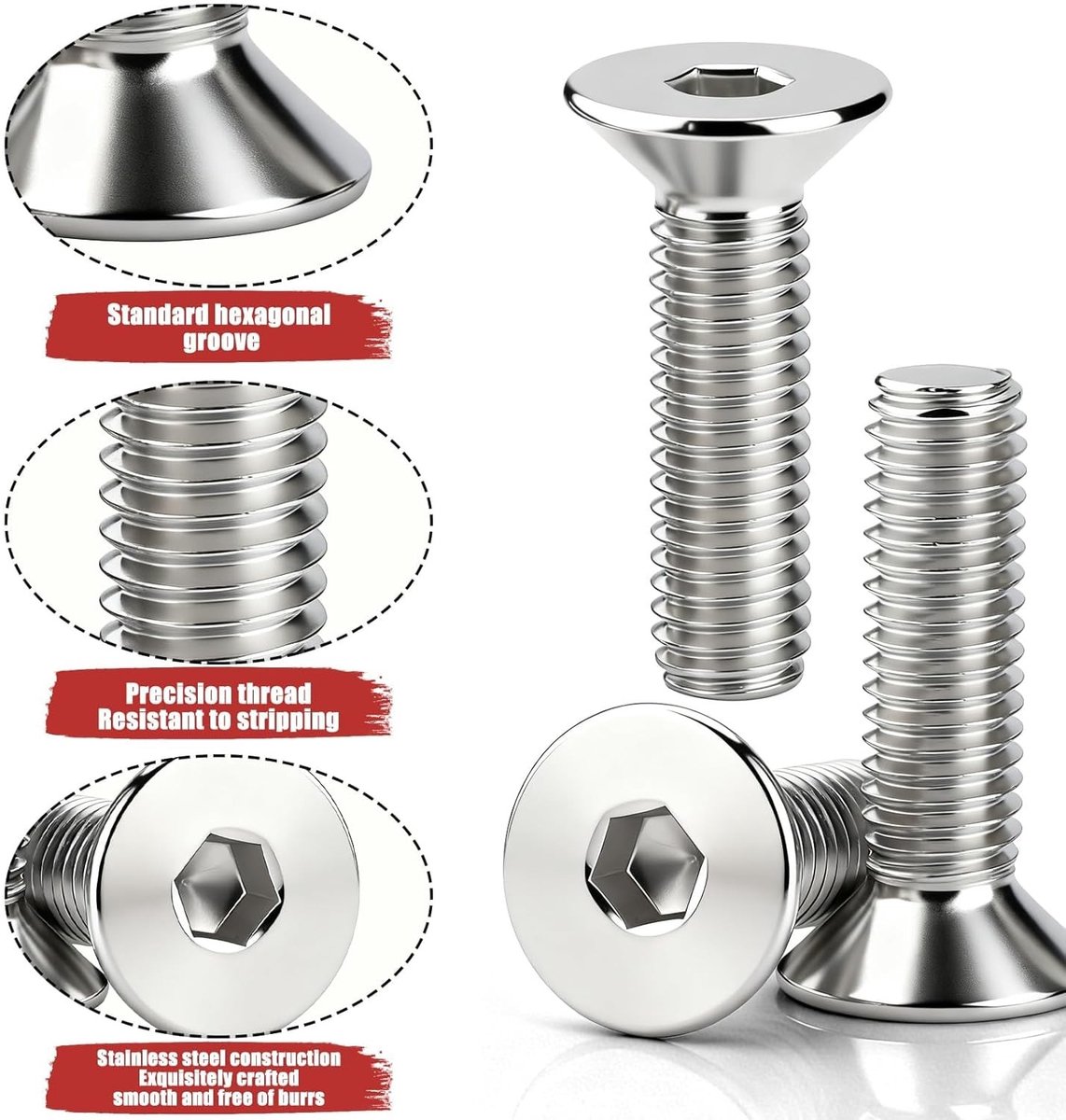 Set van 12 RVS verzonken schroeven M8 x 40mm met inbus en volledige draad voor montage en reparatie