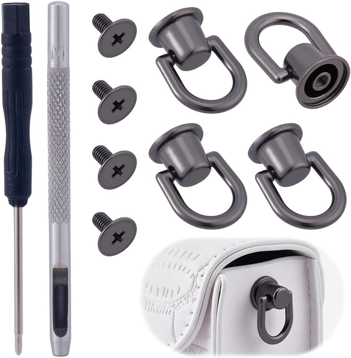 Klinknagels met D-ring en draaibare metalen bouten voor tasriemen, robuust beslag en veersluitingen - 4 stuks, ideaal voor handwerk en accessoires