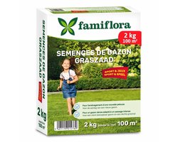 Famiflora graszaad 2kg tot 100m² - Speel & Sport - voor aanleg nieuw gazon - Sterk gazon dat spel en sport overleeft - Dichte grasmat voorkomt onkruid - Snelle kiemkracht voor direct resultaat