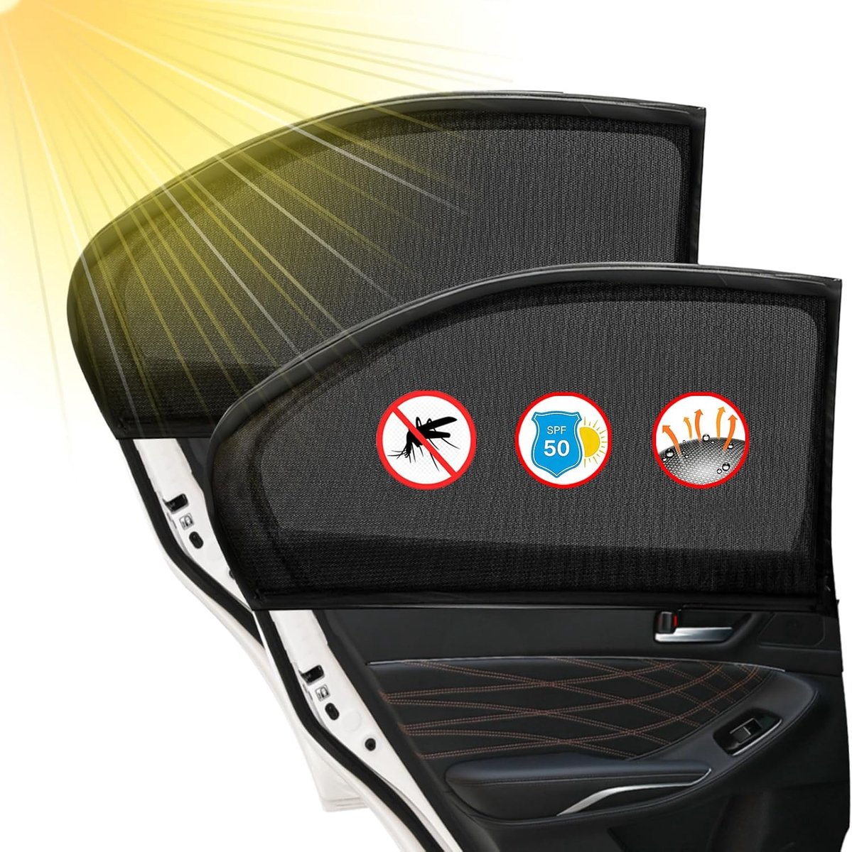 Zonnescherm Auto - Zonneschermen auto - Houdt het interieur koel - Zonwering voor autoruiten - Auto Klamboe Gordijn - Privacy beschermen - Voor de meeste personenauto's - 2 Achterruit