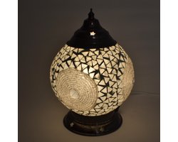 LM-Collection LeilaTafellamp - Ø25x40cm - E27 - Wit/Brons - Glas/Metaal - tafellamp slaapkamer, tafellamp industrieel, tafellampen woonkamer, tafellamp zwart, tafel lamp, tafellamp slaapkamer industrieel, tafellampje