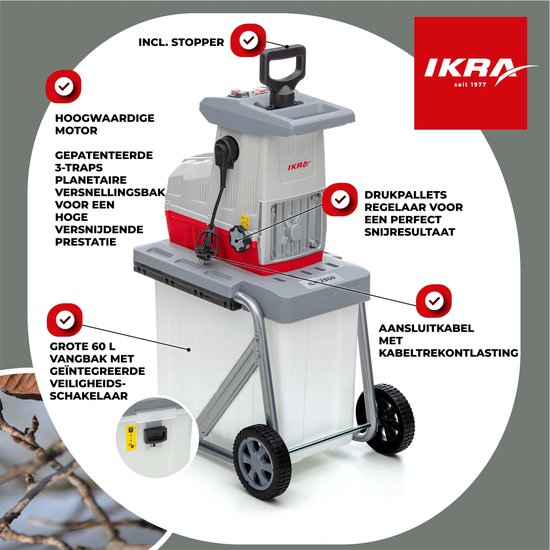 IKRA elektrische rolversnipperaar ILH 2800, stil en onderhoudsarm, takdikte tot 44 mm van IKRA — afbeelding 3