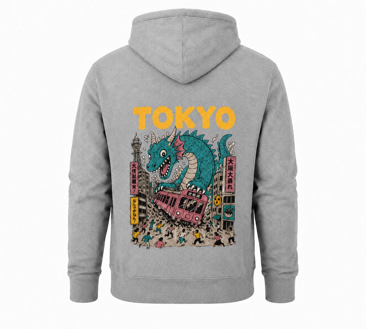 Hoodie Heren met capuchon – Hoodie met Tokyo Dragon Print – Streetwear – Grijs - XL