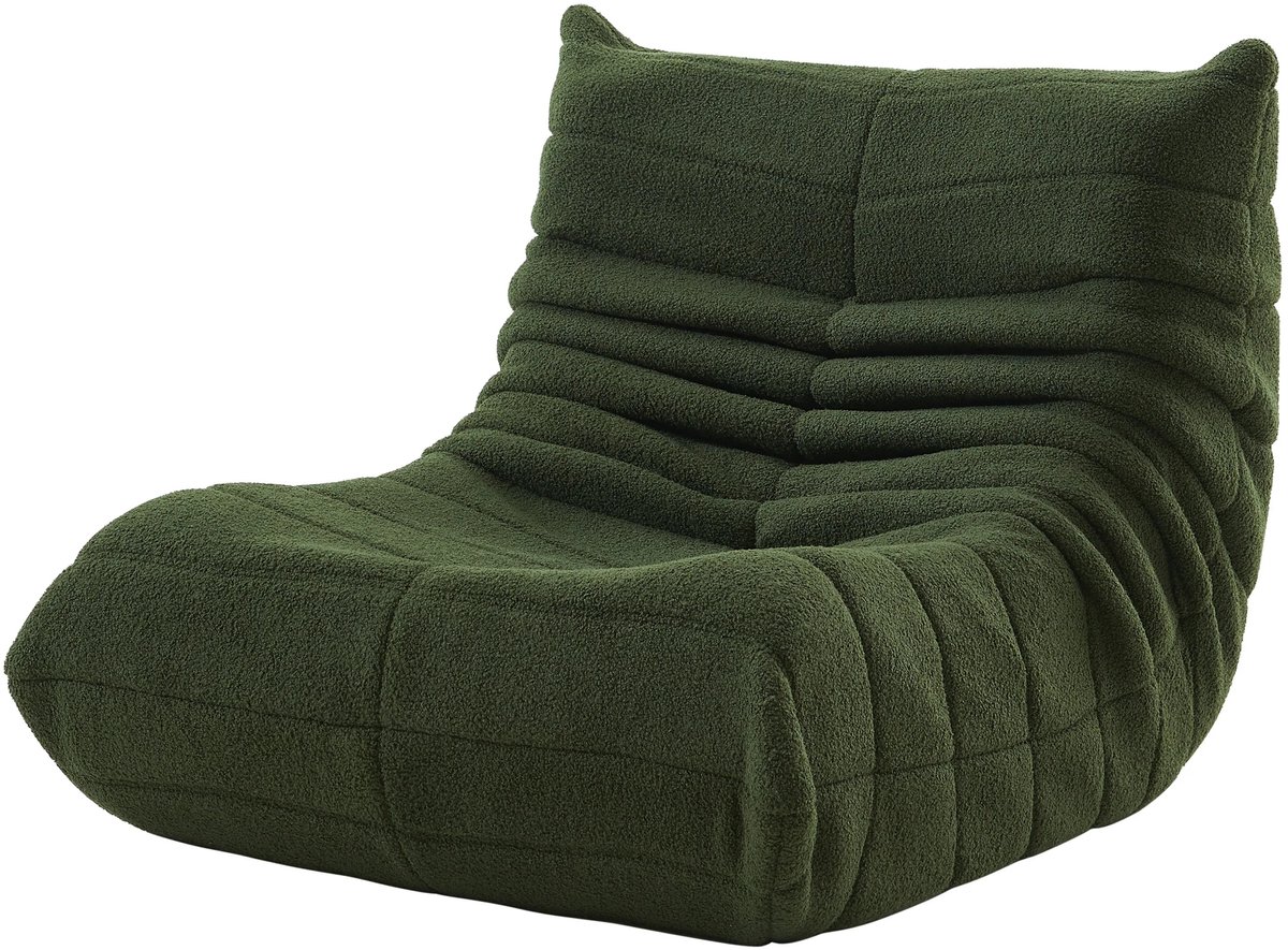 Emvae Stoel - Fauteuil - Relaxfauteuil - Relaxstoel - Teddy Stof - Eenpersoons Loungestoel - Groen