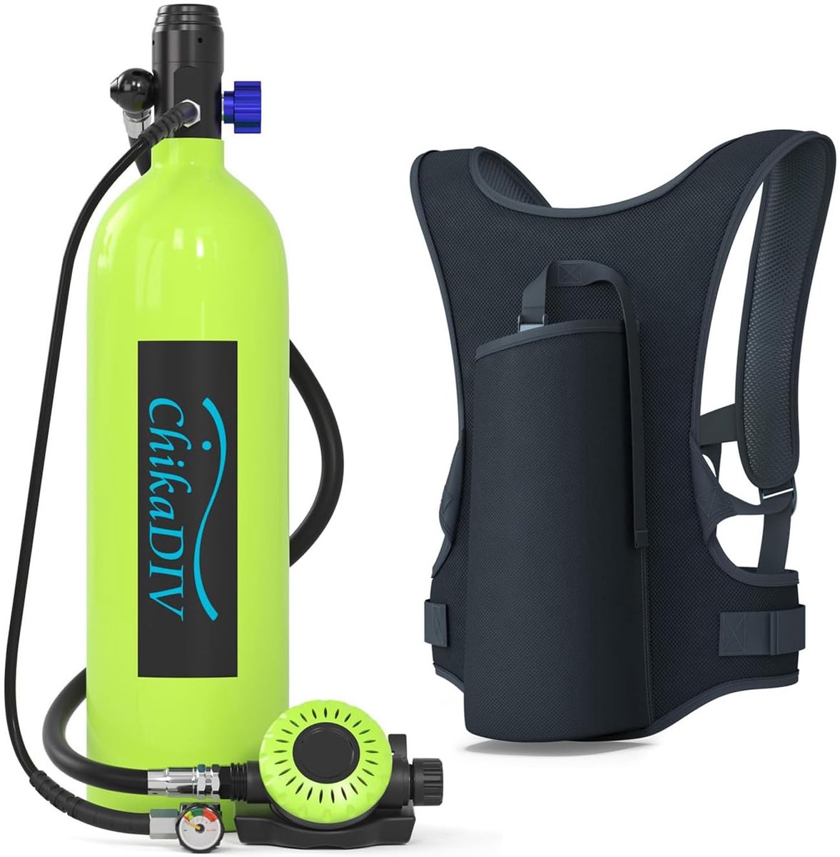 Mini duikfles-Draagbare scuba tank-Constante luchttoevoer-200 bar en 3000 PSI-Snorkelen en ondiep water-1,9 L-42,9 x 11,4 cm-groente
