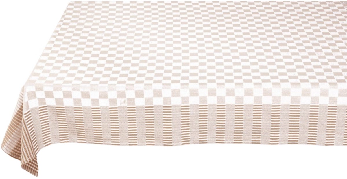 Vtwonen tafelkleed - blokjes en streepjes - Square zand/beige - 150 x 250 cm