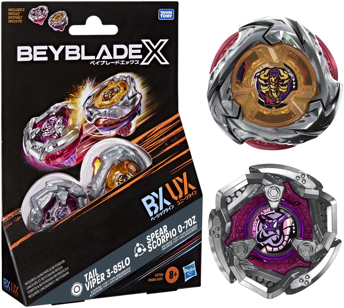 Beyblade X Spear Scorpio 0-70Z UX en Tail Viper 3-85LO BX Duopack-set