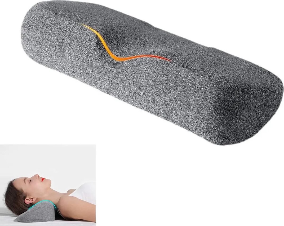 Ergonomisch nekkussen van traagschuim, afmetingen 46×18×9,5 cm, een slaapkussen dat nekpijn en -spanning kan verlichten, grijs.