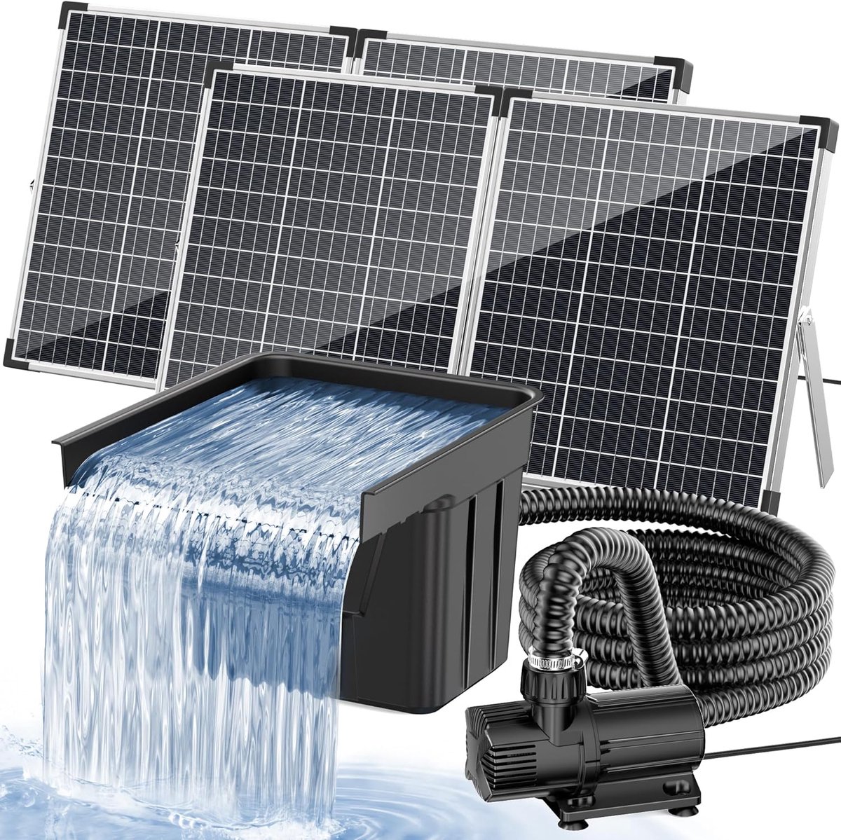 POPOSOAP Vijverwaterval op zonne-energie met 120 W zonnepaneel-pomp van 6000 l/u-3 m geribbelde slang-filtermateriaal-Vijverwaterval voor tuinvijvers en beekjes