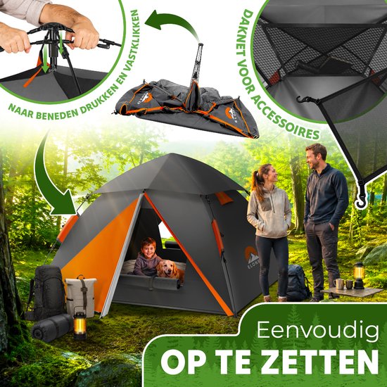 ELONEO Pop-up Tent 2-4 Personen, Wurftent met snelle opbouw - Campingtent 245 x 225 x 150 cm ,Inclusief draagtas, Oranje/Grijs van ELONEO — afbeelding 2