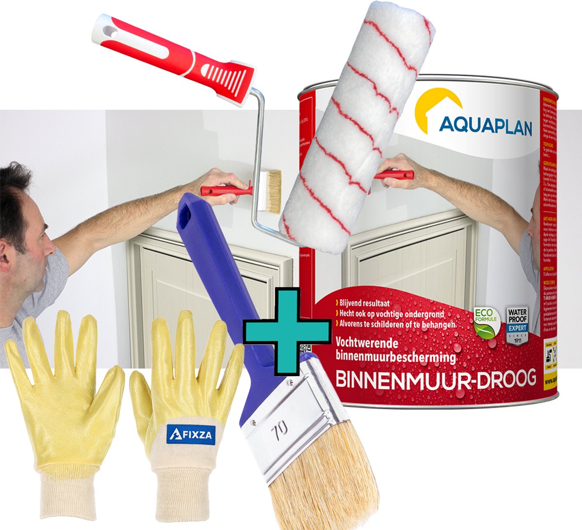 Aquaplan Binnenmuur-Droog – set – Transparante Waterdichte Muurcoating tegen Vocht – Ademend & Overschilderbaar – 2,5 l