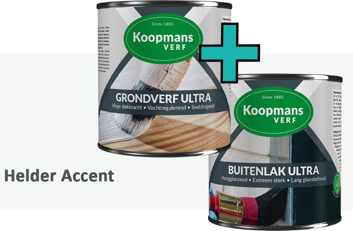 Koopmans Grondverf Ultra en Buitenlak Ultra - Grondverf Lakverf set - Buiten - Helder Accent – 2x – 750 ml