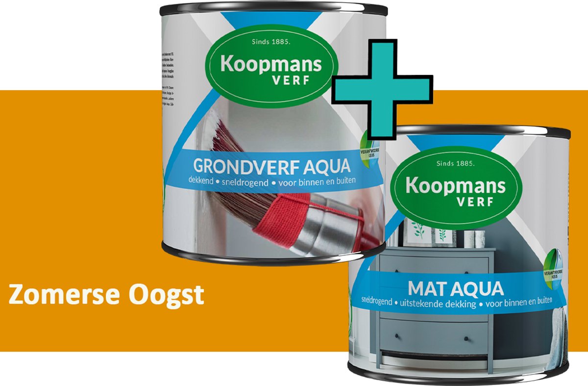 Koopmans Grondverf Aqua en Mat Aqua - grondverf en lakverf set - Zomerse Oogst - 2x - 2,5 l