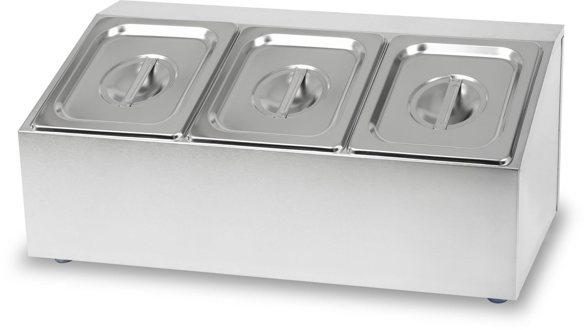VERTES ingrediëntenbak 3 x 1/6 GN Gastronorm, roestvrij staal, 100 mm diep, hygiënisch, roestvrij, krasbestendig, temperatuurbestendig van -40° tot 300°C, geschikt voor bain-marie en veelzijdig gebruik in de horeca