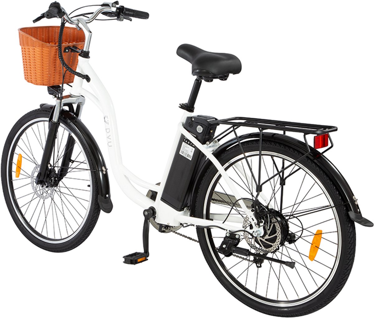 DYU C6 E-Bike - 26 inch - 43km actieradius - 250W motor - 36V 12,5Ah accu - Dubbele schijfremmen - Maximaal laadvermogen 120 kg - wit thumbnail 6
