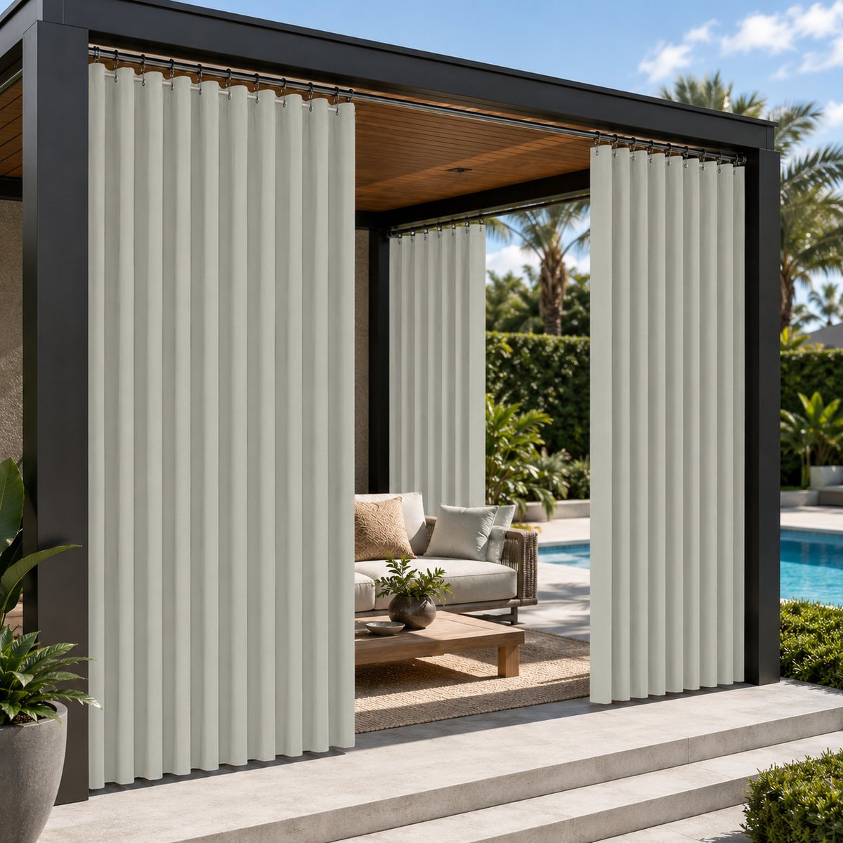MUPOO Buitengordijn Extra Breed 254 cm - Buitengordijnen Waterdicht met Ringen - Privacy & Lichtwerend - Zonwerend Buiten Gordijn 230GSM - O