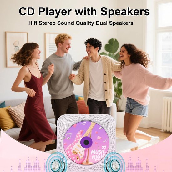 CD-speler met Radio Boombox - Upgrade Bluetooth CD-speler met stofkap en LED-scherm - 3,5 mm AUX-aansluiting met afstandsbediening Home audio FM-radio USB MP3 muziek speler (wit) — afbeelding 4
