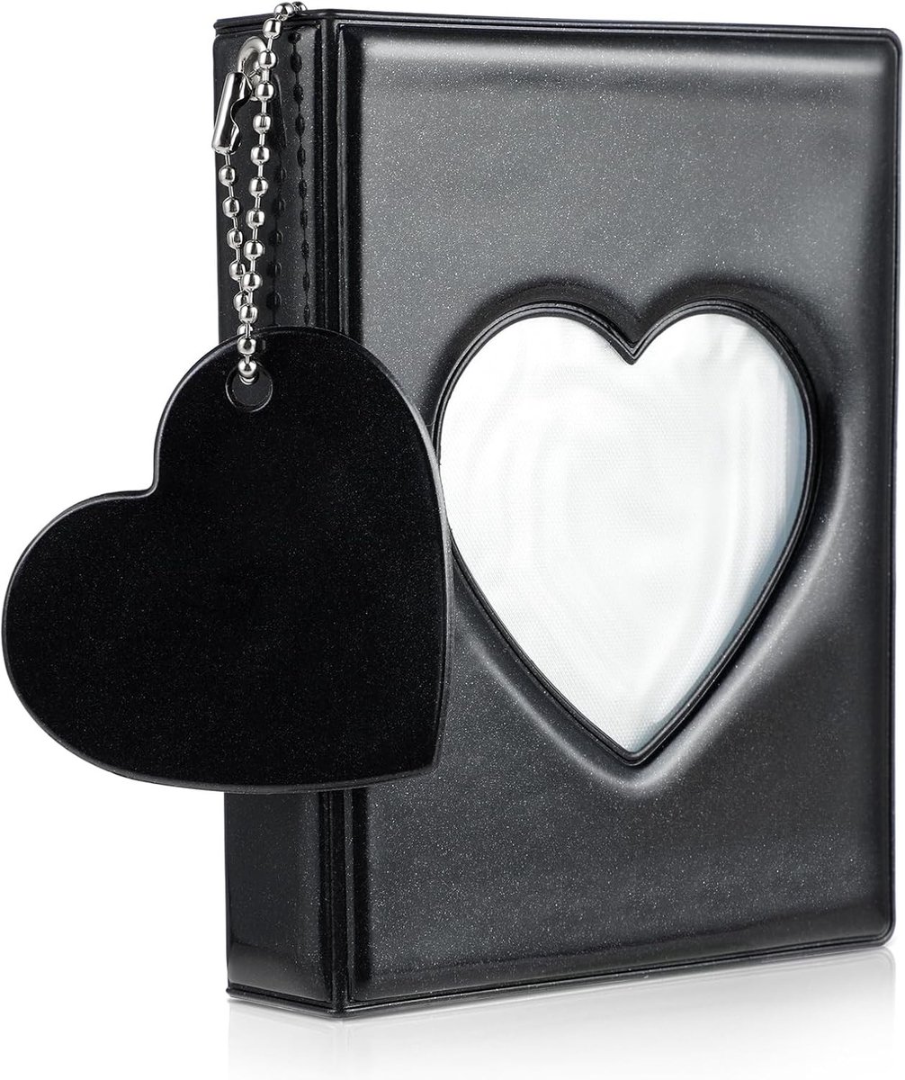 Mini Foto Album met Hartvormige Holle Cover, 9 cm, 32 Foto Kaarten Slots en Hangmogelijkheid, Perfect voor Herinneringen en Cadeaus
