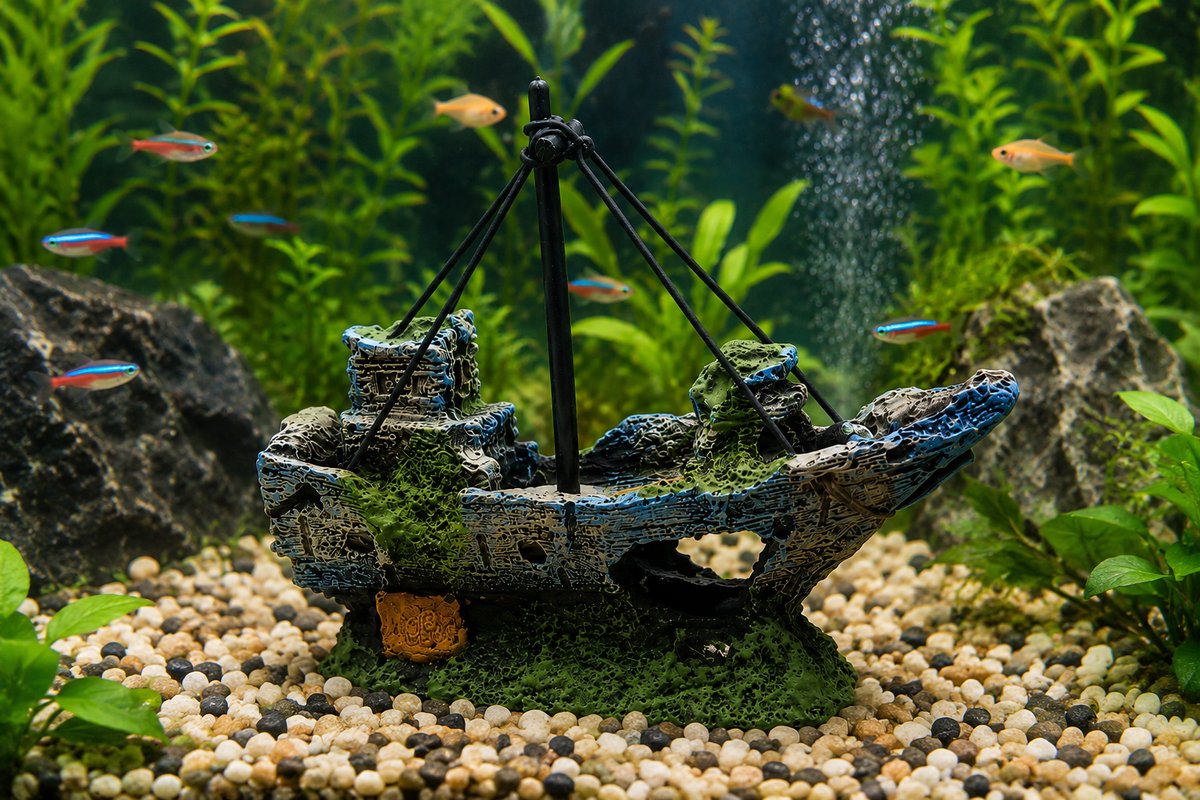Aquarium Decoratie Piratenschip – Aquarium Ornament – Schuilplaats voor Vissen – 14,5 cm