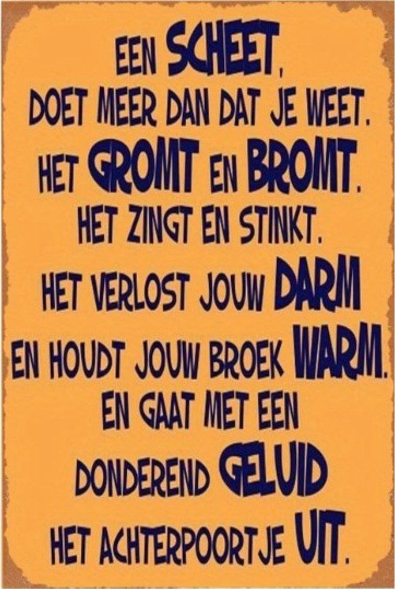 Metalen wandbord 20 x 30 cm - Grappige Nederlandse tekst - NL - Scheet - Poepje - Mancave - Toilet