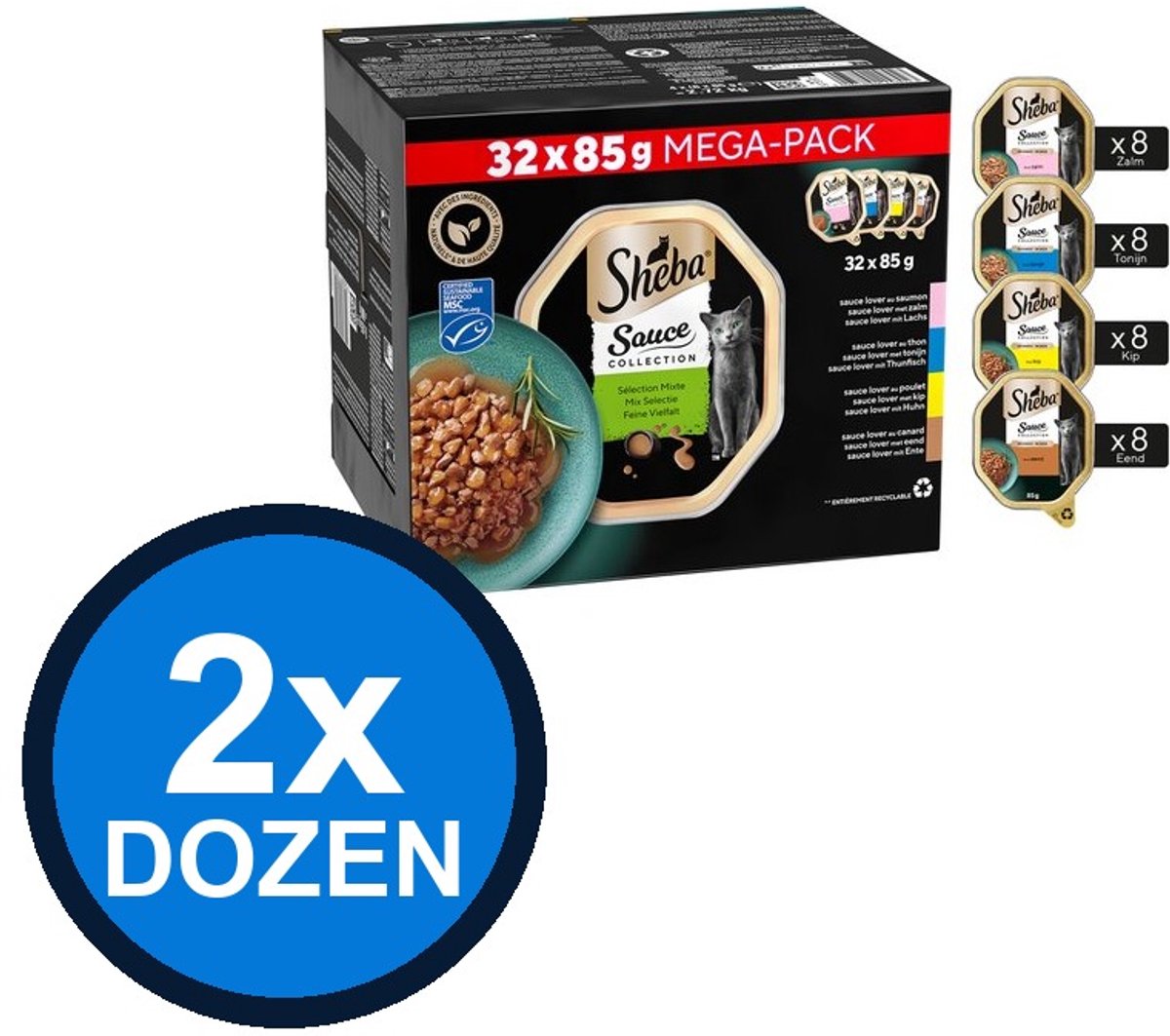 Sheba Sheba - Sauce Lover Alu Saus Vis Sel Multipack (32x85g) - Kattenvoer Natvoer - 2.72 kg