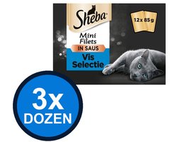 3x Sheba - Mini Filets Pouch Saus Vis Sel Multipack (12x85g) - Kattenvoer Natvoer - 1.02 kg