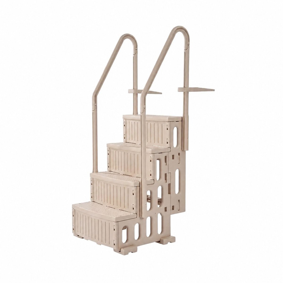 Brandistry - Zwembad Ladder- Zwembad - Accessoires - Veiligheidstrap - Dubbele leuning - Antislip Treden - 4 Treden - Taupe
