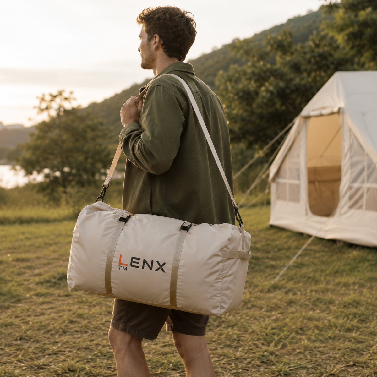 Lenx Opblaasbare Tent 2 tot 4 Personen - 300x210x200 cm - Air Tent - Glamping Tent - Waterdicht - Beige - Inclusief Grondzeil 4x5 m - 420d Oxford Stof – foto 7
