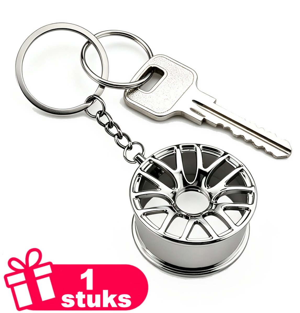 Decopatent - Premium Keychain - Metalen Sleutelhanger Auto Velg - Sleutelhanger Velgen Design - Auto Accessoire - Cadeau voor Autoliefhebber - Zilverkleurig