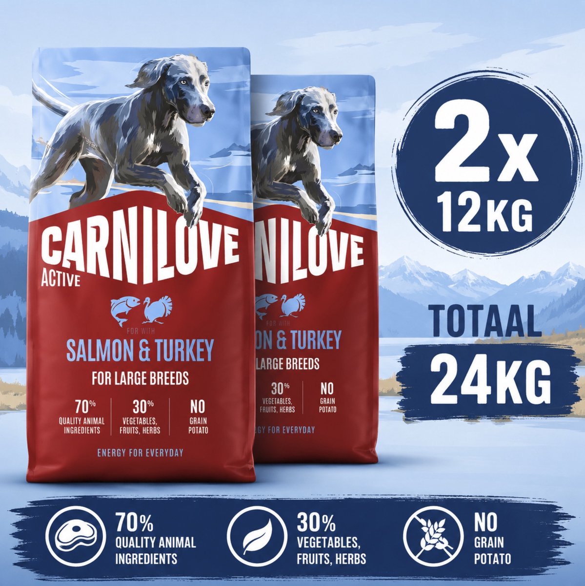 Carnilove 2x12 kg Carnilove salmon / turkey adult large breed hondenvoer