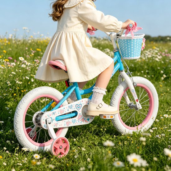 JOYSTAR Angel Meisjesfiets - Verschillende Maten 16 Inch - Met Zijwieltjes - Handrem - Inclusief Mandje - Blauw van JOYSTAR — afbeelding 5