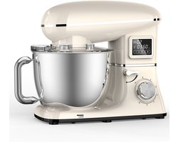 SHANNA Digitale Keukenmachine – 1600W Zuiver Koper – Standmixer – Bakmachine - 6,2L RVS Mengkom – Met LCD Timer, Deeghaak, Garde en Complete Bakaccessoires – Crèmewit