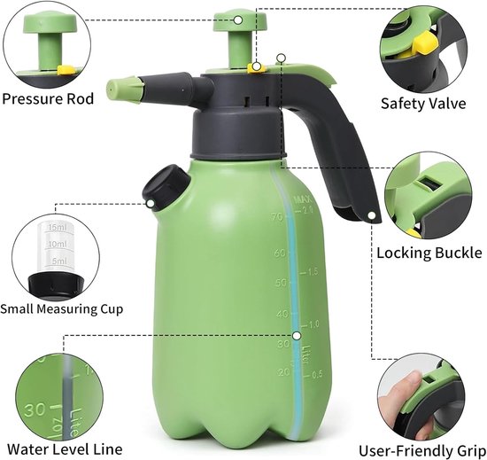Drukspuit 2 Liter met Twee Verstelbare Sproeiers voor Tuin en Onkruidbestrijding — afbeelding 5