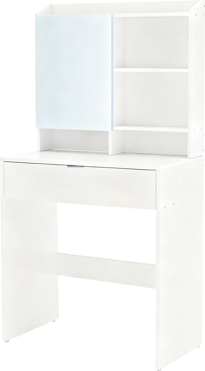 Brandistry - Kaptafel Met Spiegel - Make-Up Tafel - Make-Up - Met Lade - Met Verstelbare Planken - Spiegel - Wit - 70x40x136 CM