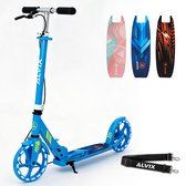 ALVIX Kinderstep blauw met handrem en LED-wielen, opvouwbare step voor kinderen vanaf 6 jaar, 200 mm wielen, verstelbaar stuur, draagriem, breed deck, tot 100 kg