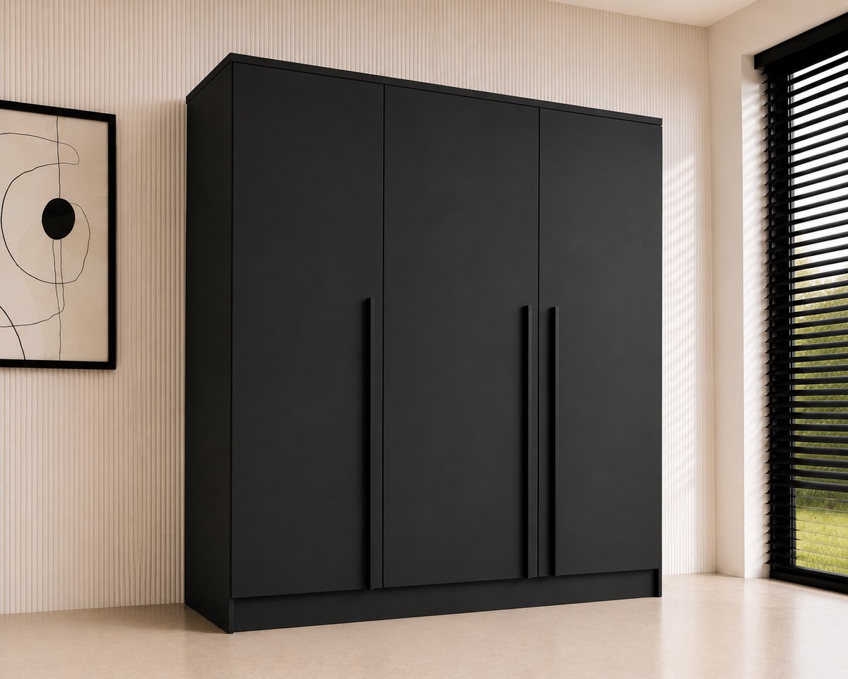 Pro-meubels - Kledingkast Istanbul - 150 x 52 x 200 cm – Zwart Mat – 3 Deuren - 2 Lades - Slaapkamer