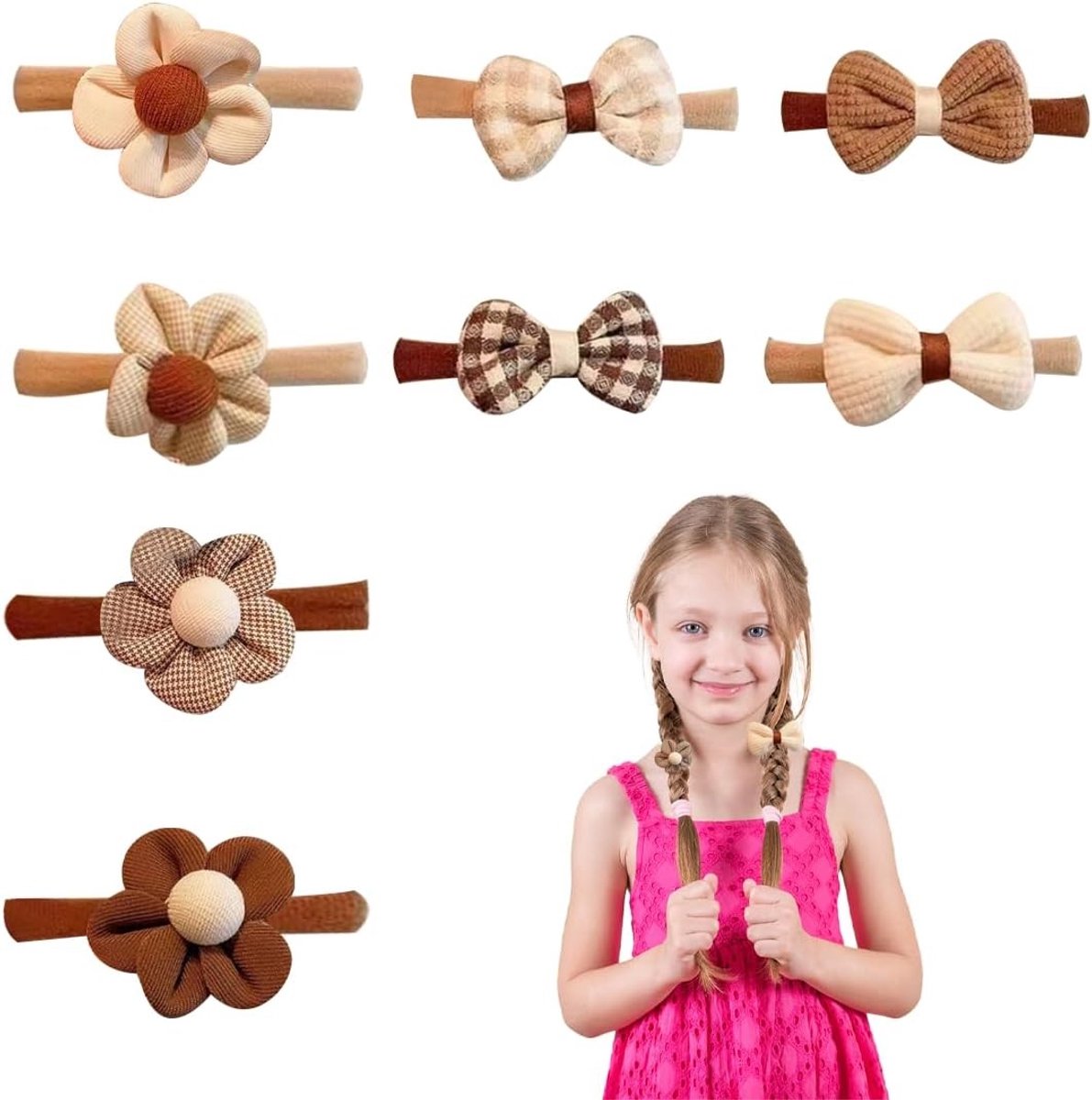 Haarelastiekjes en haarspeld voor meisjes met vlinderdas en bloemen, perfect als kerstcadeau of voor verjaardagen en feestelijke gelegenheden