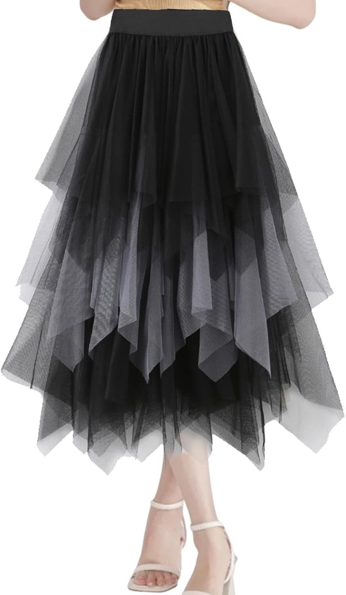 Elegante Tulle Rok voor Dames, Plissé Midi Rok met Hoge Taille, Asymmetrische Mesh Rok voor Cosplay en Feestjes