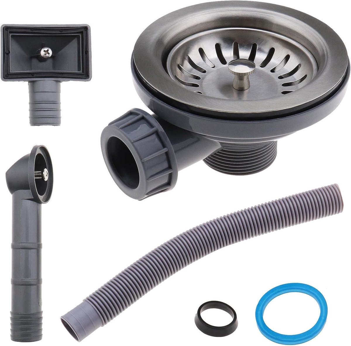 Set van 3 Metalen Afvoerstopper en Strainer voor Keukenspoelbak met Overloopdeksels en Afvalpluggen, Geschikt voor 120mm en 4.5cm Afvoeren