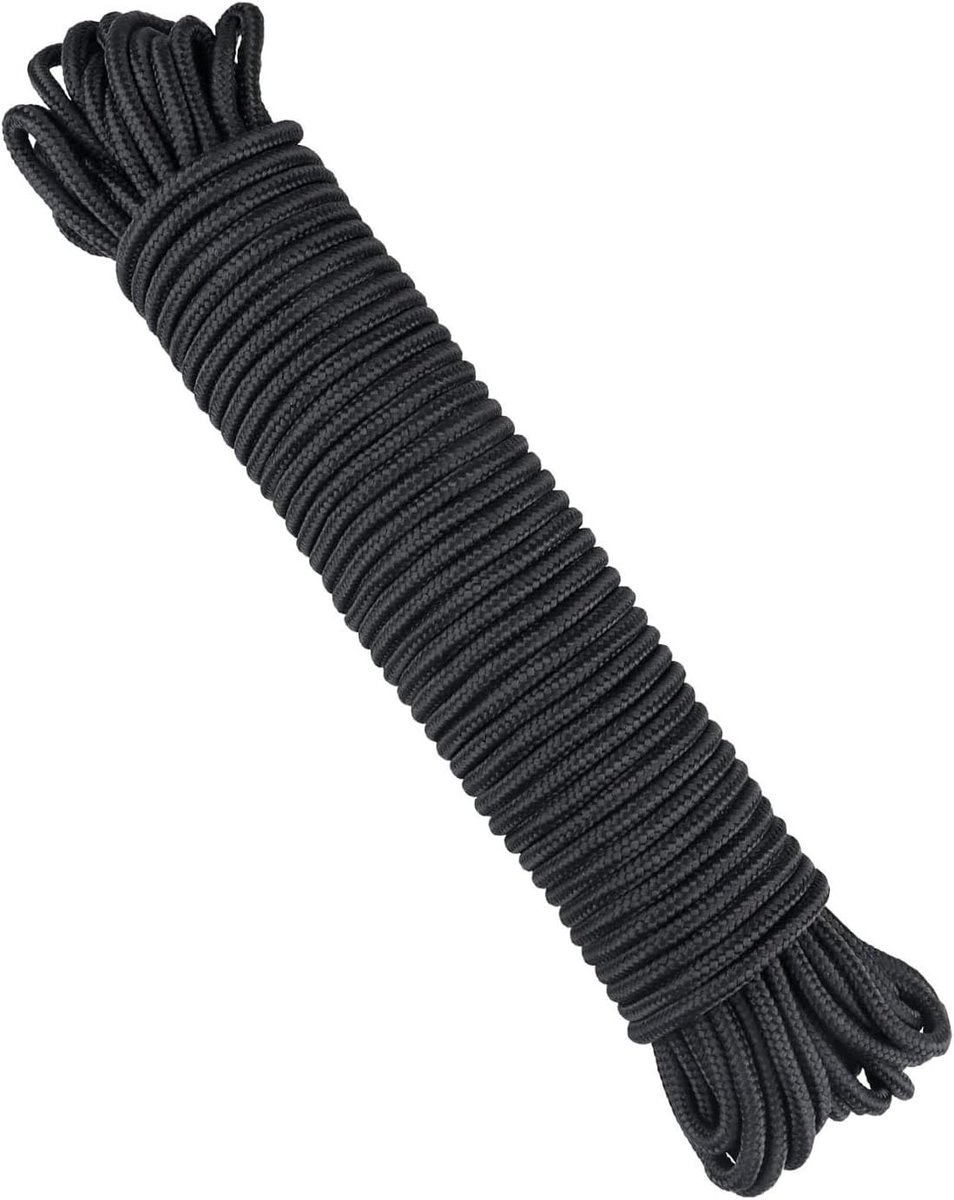 Duurzame 6mm paracord touw van 30 meter in zwart, ideaal voor kamperen, bundelen en outdoor activiteiten