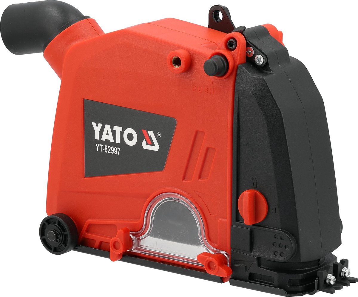 YATO YT-8299 Professionele Stofafzuigkap voor Haakse Slijper – Ø 125/150 mm – Verstelbare Sleufbreedte & Zaagdiepte tot 45 mm – Stofvrij Sleuven Frezen en Zagen