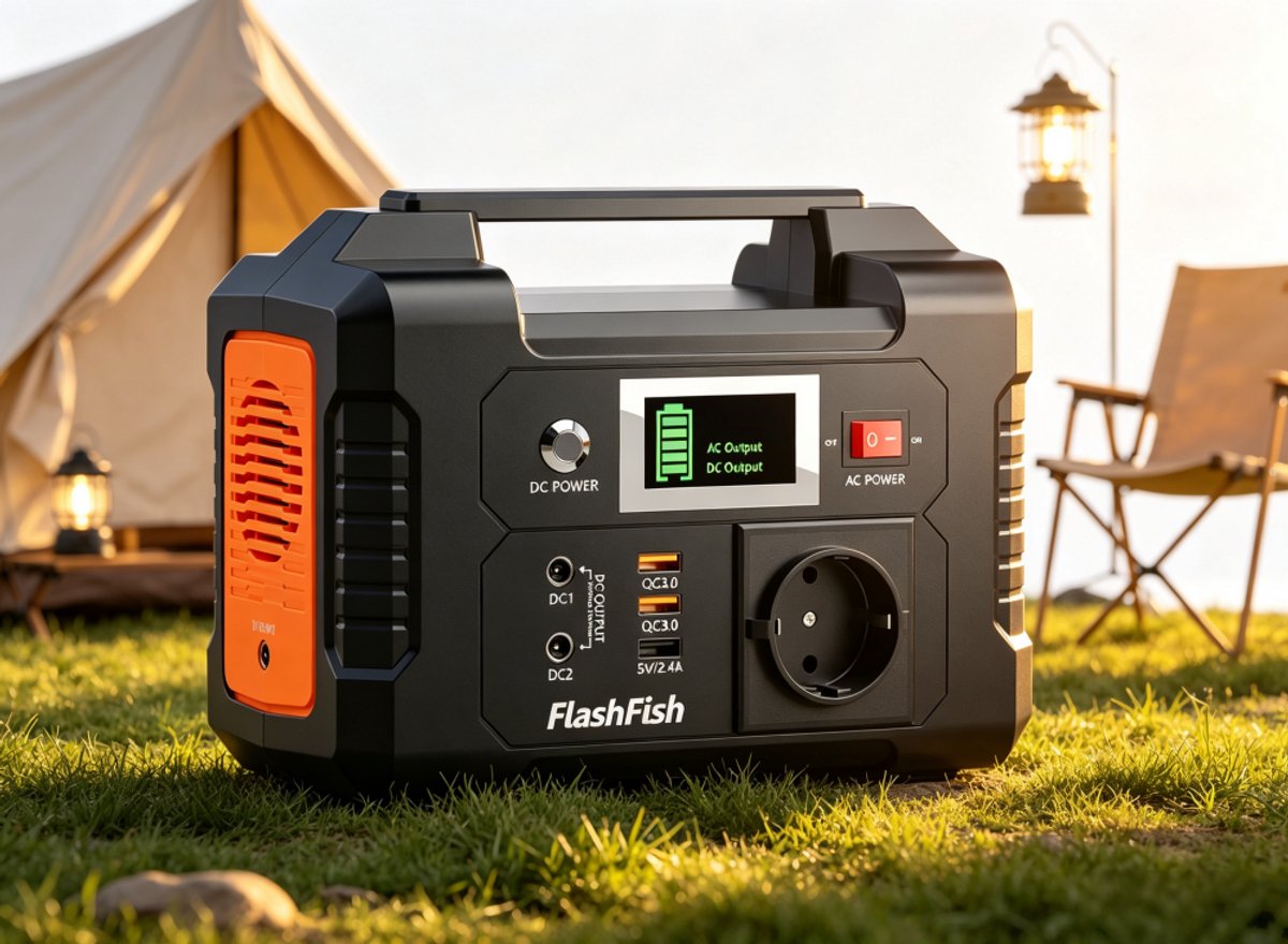 FlashFish E200 Draagbare Energiecentrale 151Wh – 200W AC Zuinige Sinusgolf – 40800mAh – 2x QC3.0 – Lichtgewicht – Voor Kamperen & Noodgevallen – 21x12x13cm – Zwart Oranje