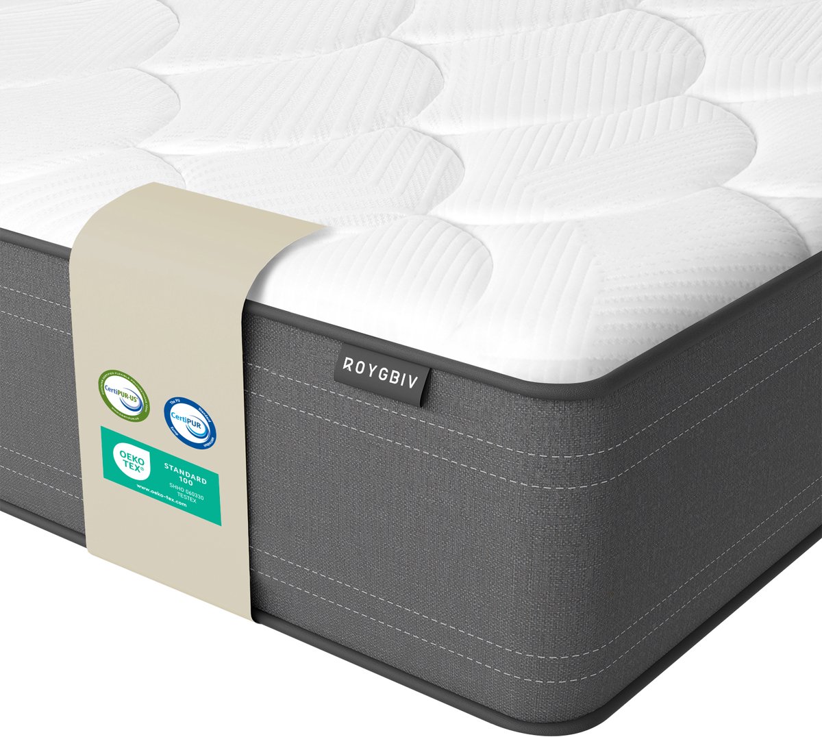 ROYGBlV Matras 140x200 cm - 22 cm Hoog - 7 zones Pocketveringmatras - Tweepersoonsmatras - Allergievriendelijk - H4 Hardheid - HR Koudschuim - 7-laags Composietstructuur -Voor thuis en hotel