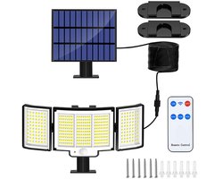 KZQ Solar buitenlamp met bewegingssensor - 348 LED 2000LM IP65 waterdicht - 270° 3 modi - Oplaadbare wandlamp voor tuin en oprit(1PC)