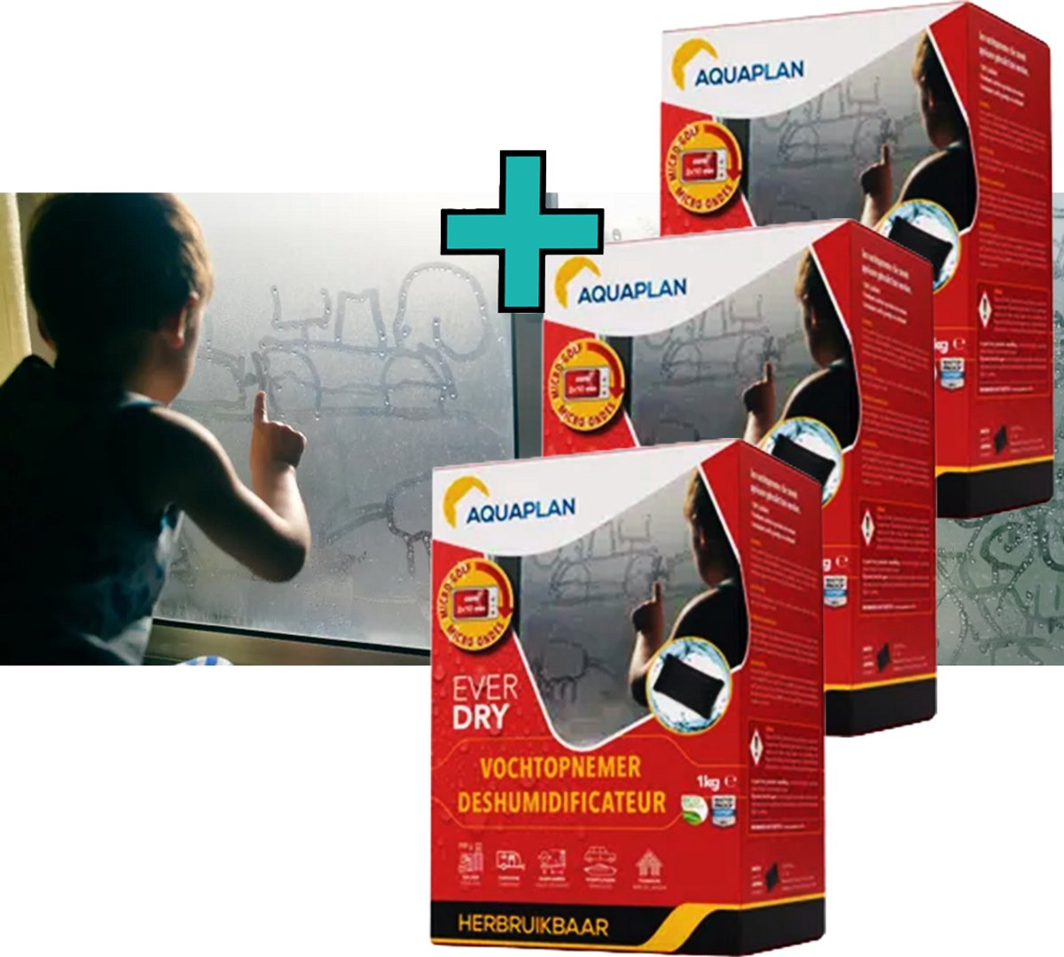Aquaplan EverDry Ontvochtiger Zonder Navulling – Herbruikbare Vochtopnemer tegen Condens en Schimmel – 800 ml – 3x