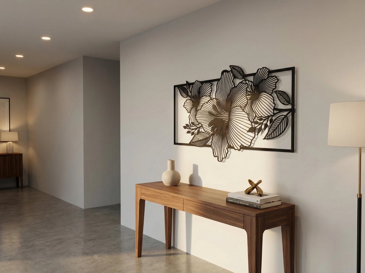 Wanddecoratie Bloemen, Houten Wandbeeld, 3D Wanddecoratie voor Thuis, Moderne Beelden voor Huis Kantoor Slaapkamer, Woonkamer en Keuken - 100x59 cm