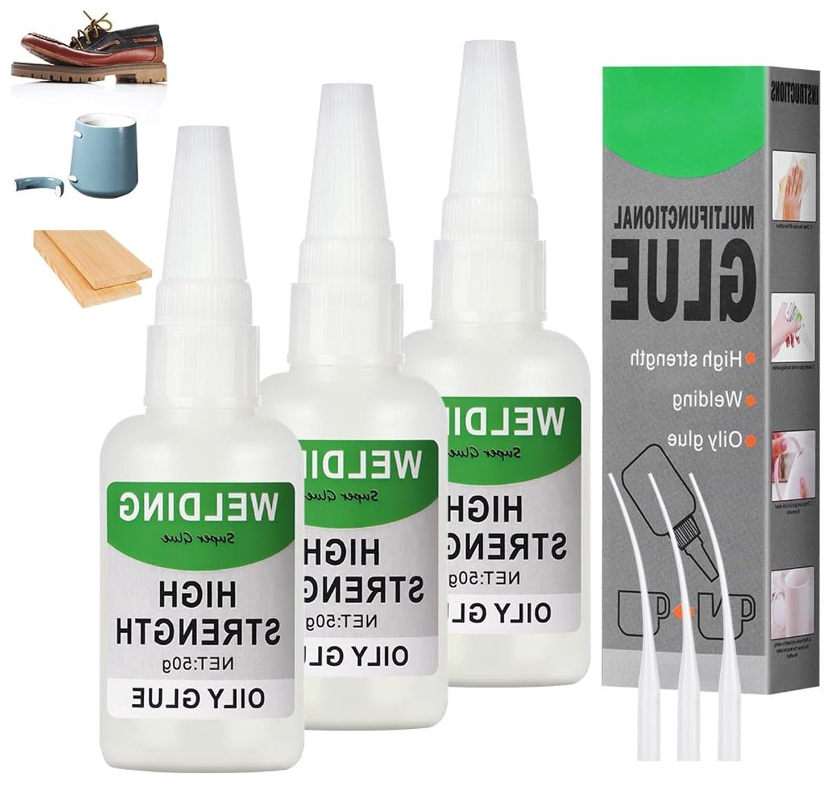 3 Stuks Krachtige Universele Lijm, 50g Hoge Sterkte Olie Lijm, Waterdichte Superlijm voor Plastic, Metaal, Keramiek, Leer en Hars