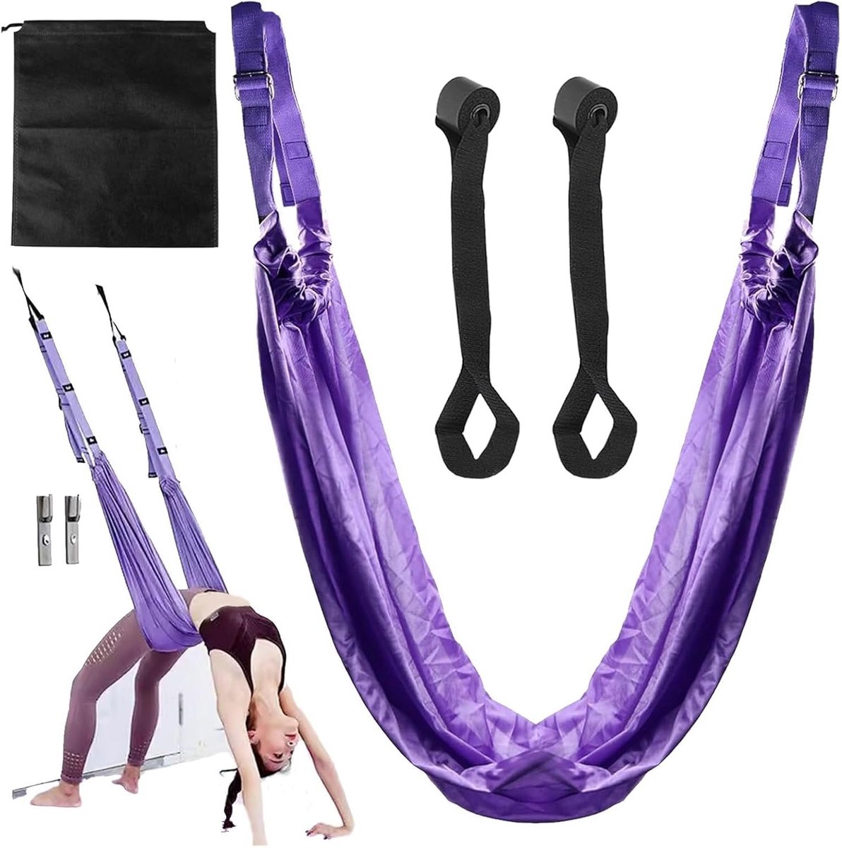 Verstelbare Yoga Band voor Flexibiliteit, Beweging en Stretchen - Ideaal voor Yoga, Pilates en Gymnastiek (Paars)