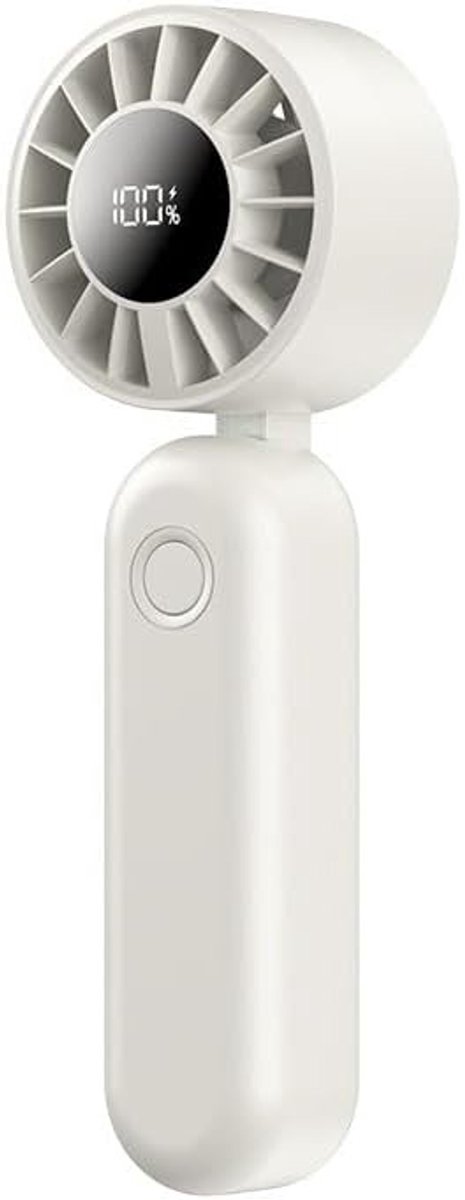 KZQ Draagbare Mini Ventilator met LCD Scherm, 5 Standen Turbo Bladloze Ventilator 10398 RPM, 3W Opvouwbare Handventilator, 1200mAh Accu, Persoonlijke Koelventilator voor Thuis Kantoor Reizen Wit
